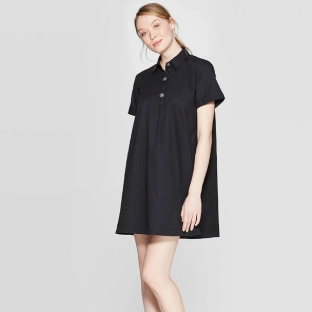 NWT Who What Wear Black Short-Sleeve Shirt Trapeze Dress